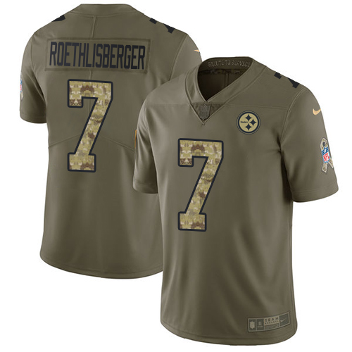 Nike Steelers #7 Ben Roethlisberger Olive/Camo Youth Stitched NFL Limited Salute to Service Jersey